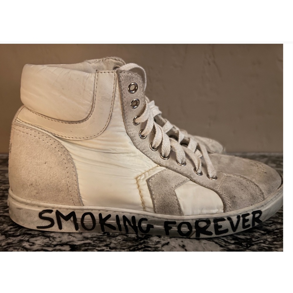 Saint Laurent Joe High Top Sneakers White Smoking Forever Womens